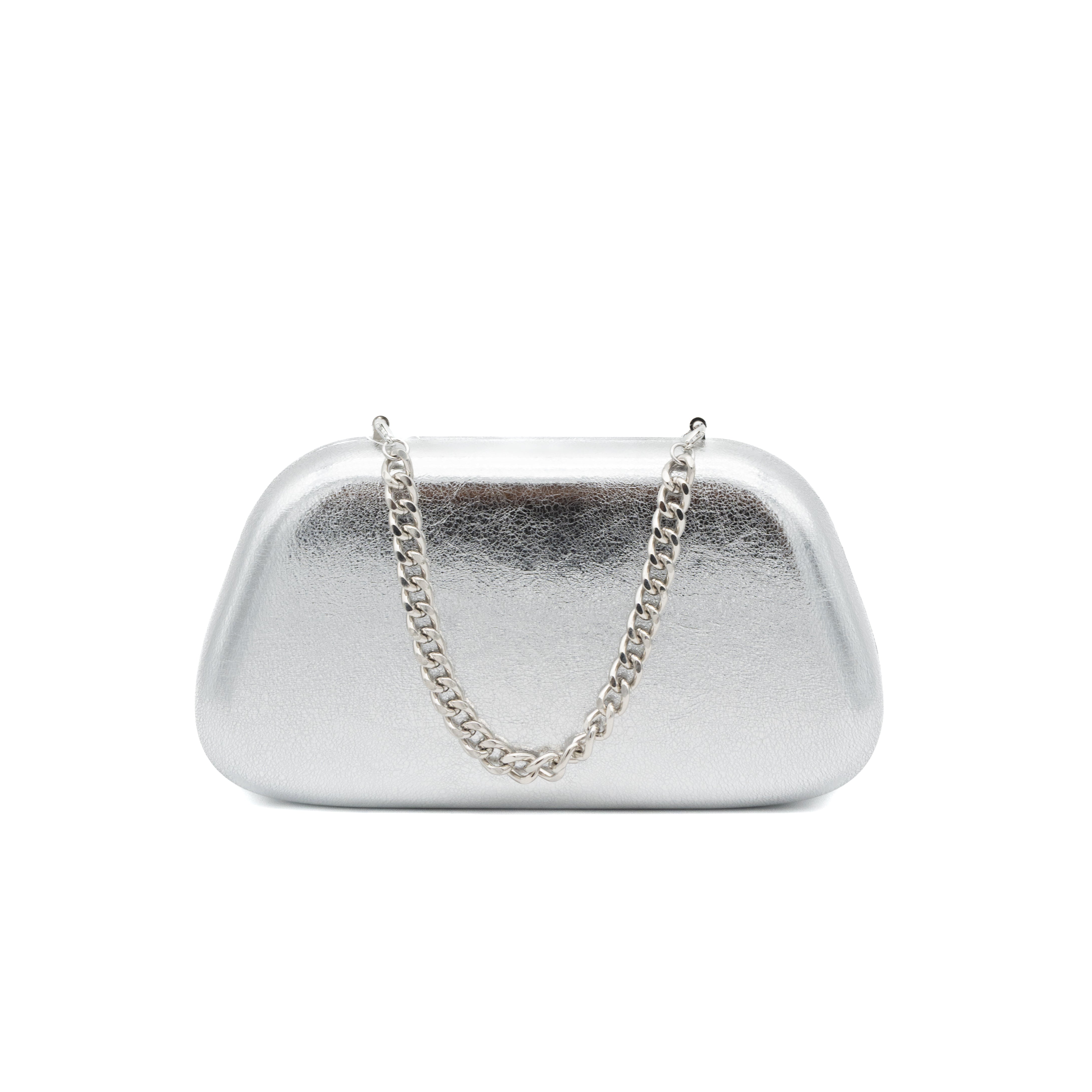 Bolso clutch rígido metalizado plata