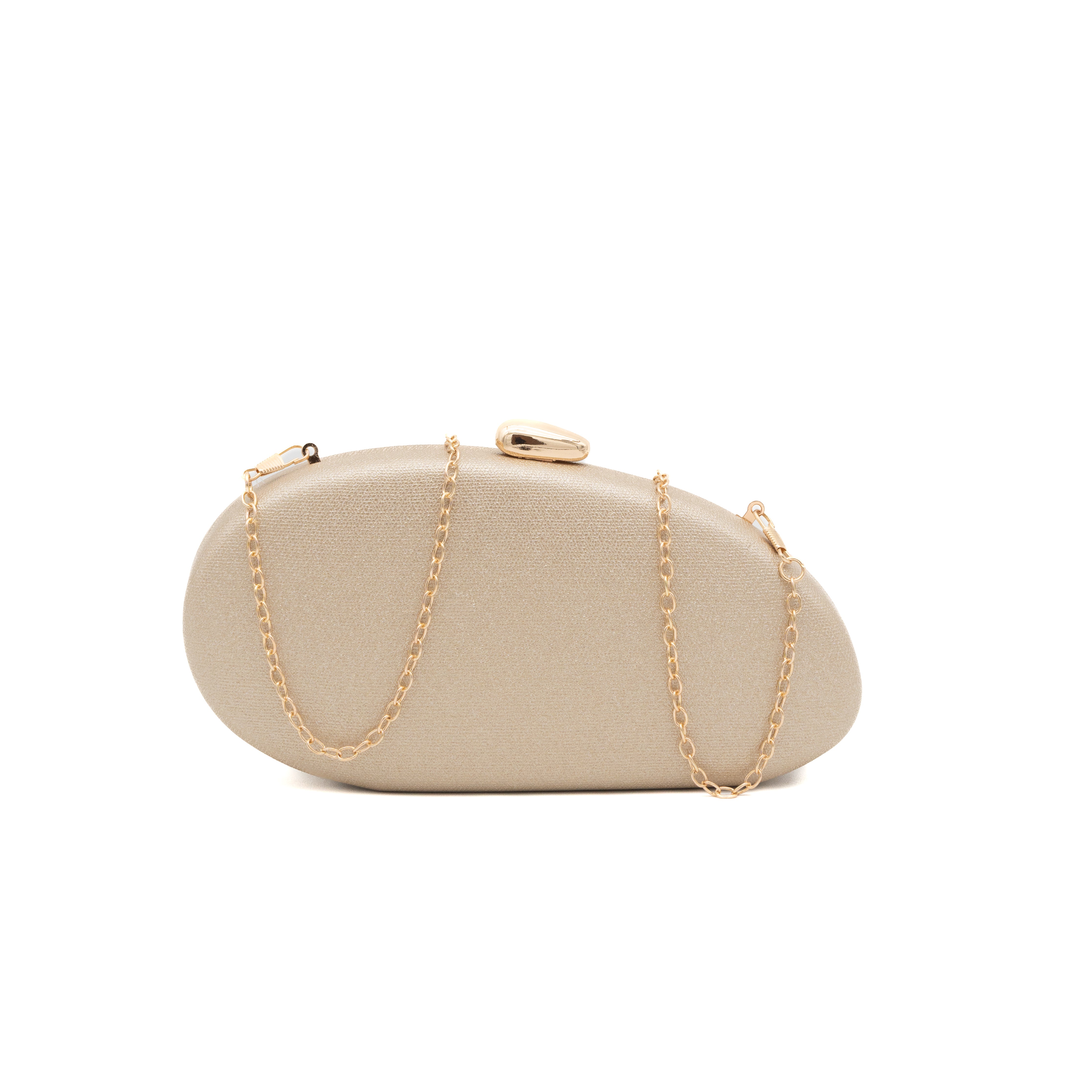 Bolso clutch rígido ovalado de polipiel metalizada oro