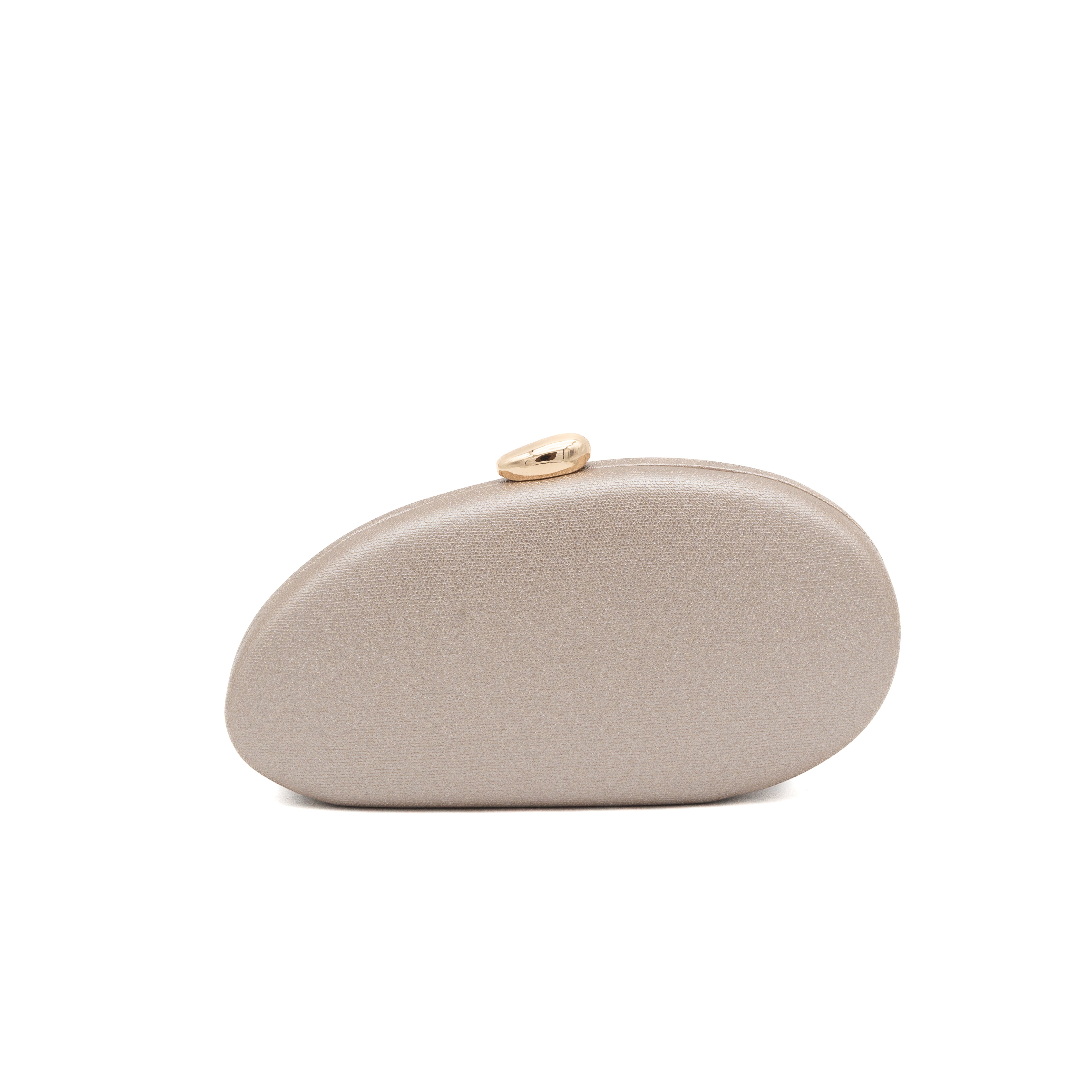 Bolso clutch rígido ovalado de polipiel metalizada champán