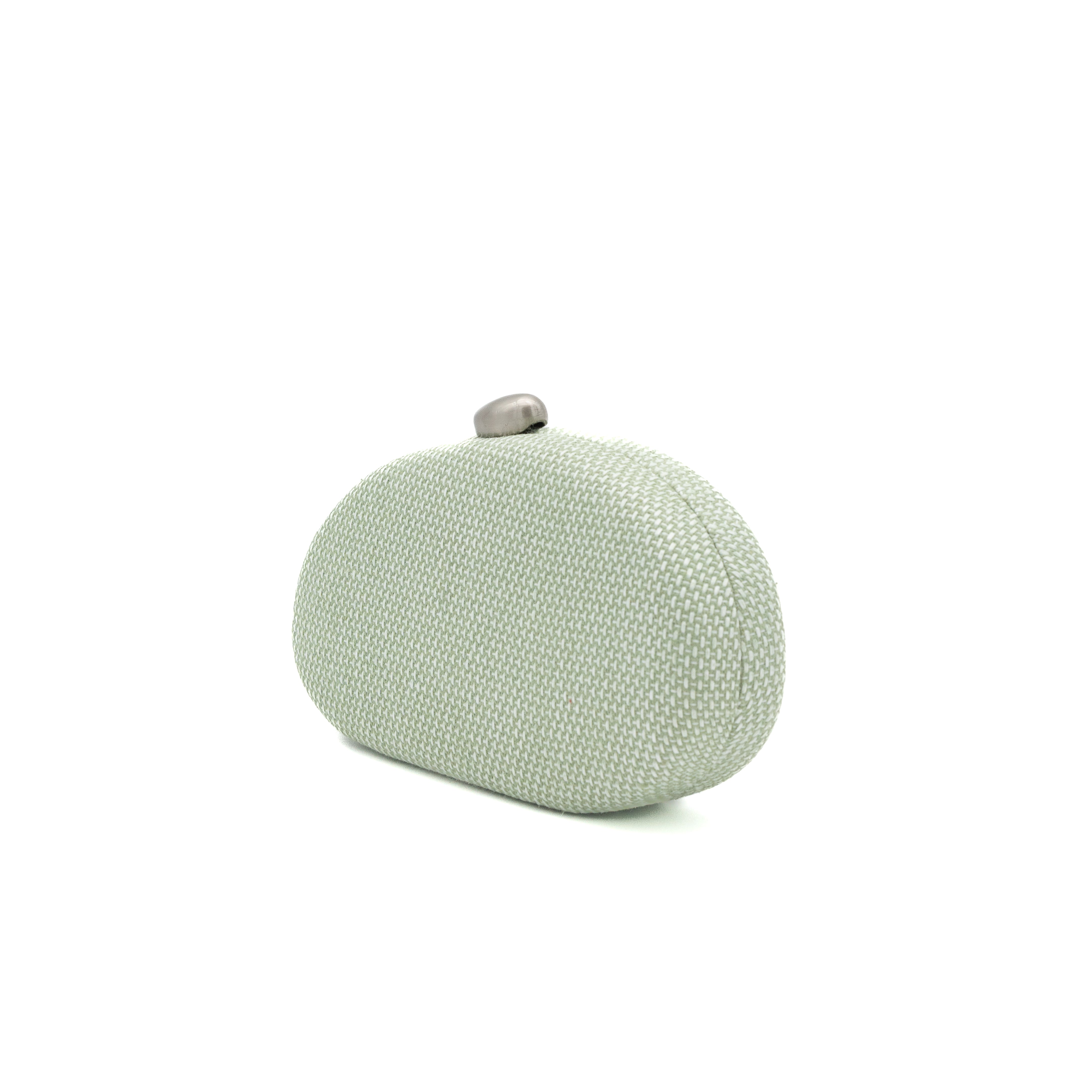 Bolso clutch rígido ovalado de tejido texturizado verde menta