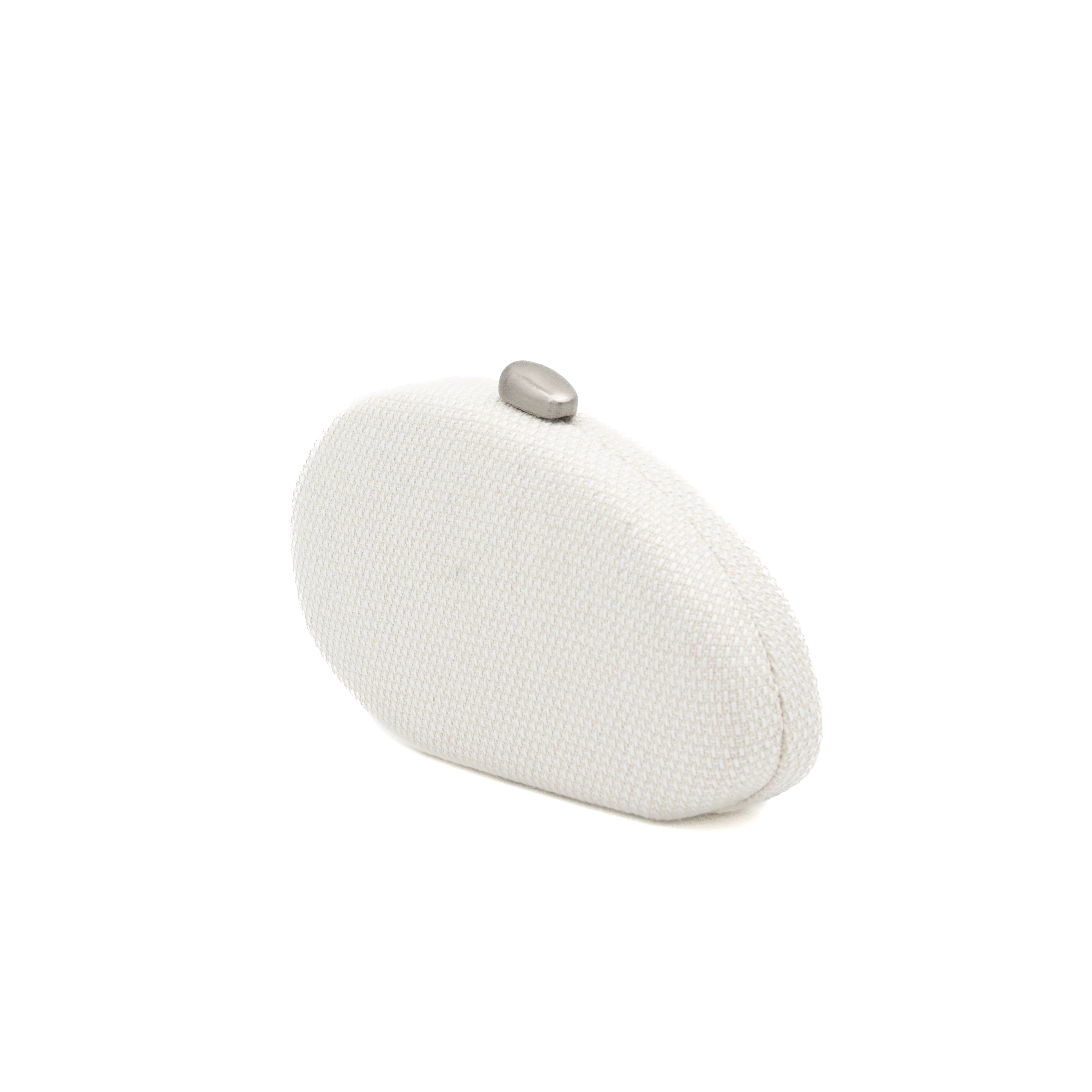 Bolso clutch rígido ovalado de tejido texturizado blanco