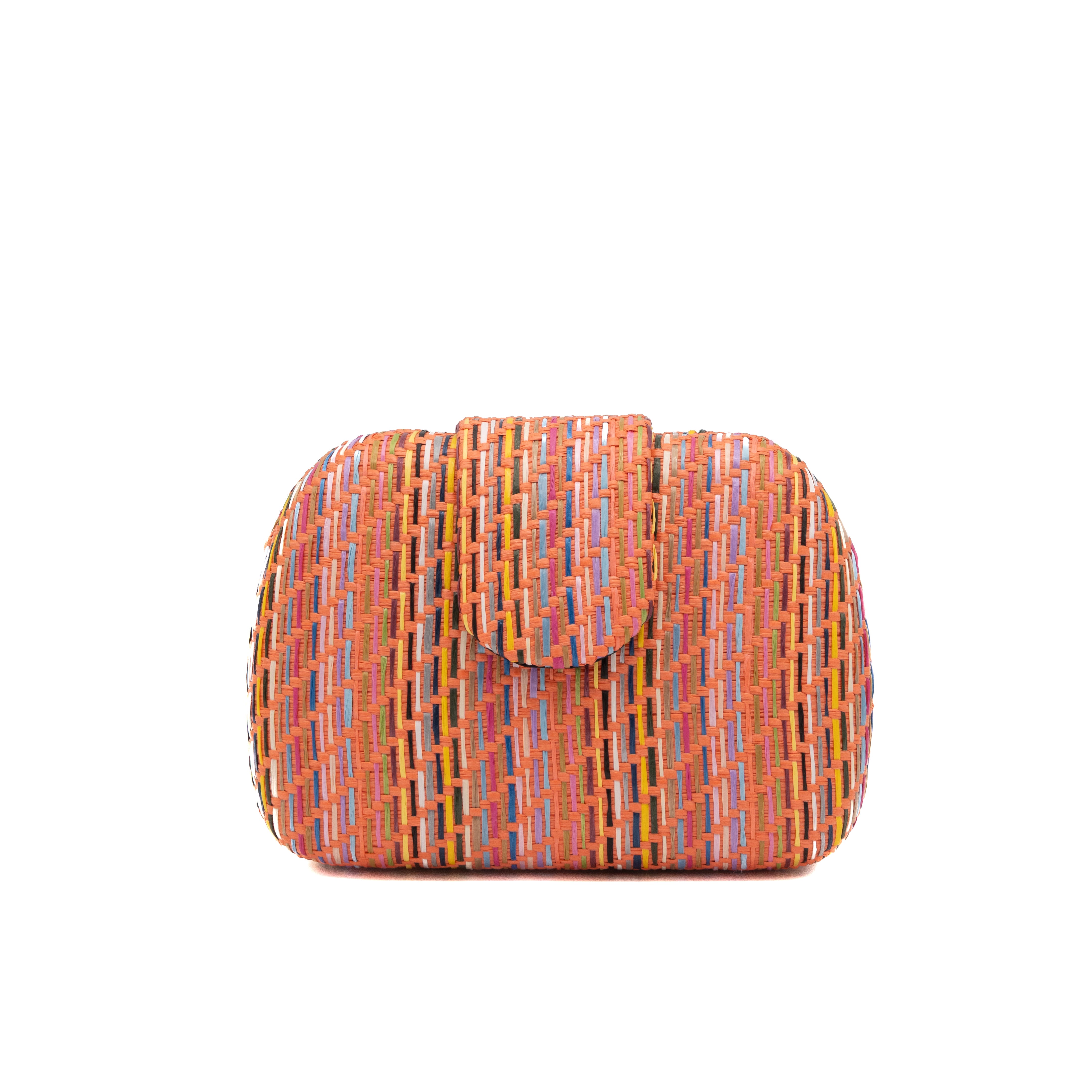 Bolso clutch rígido ovalado de rafia trenzada naranja