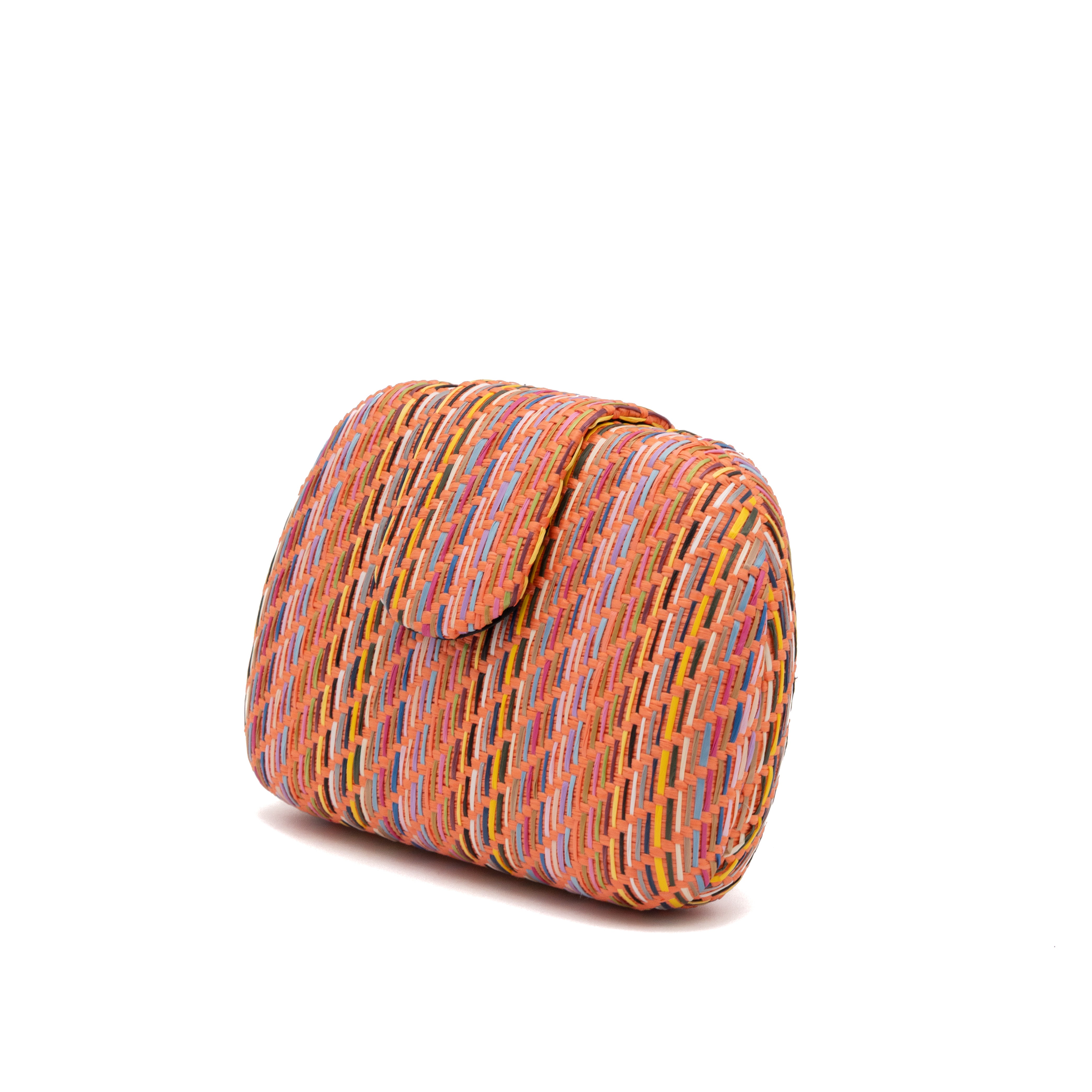 Bolso clutch rígido ovalado de rafia trenzada naranja