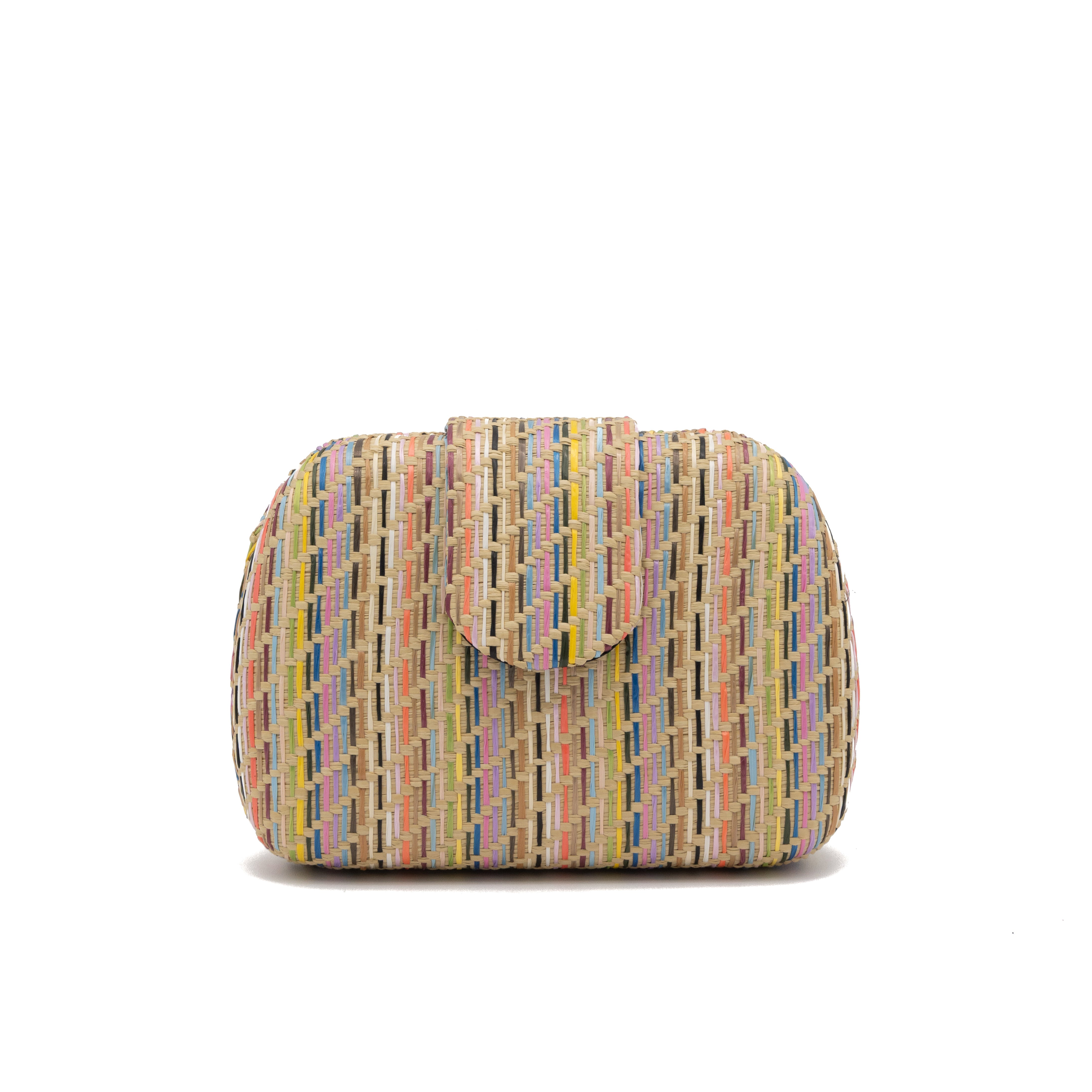 Bolso clutch rígido ovalado de rafia trenzada beige