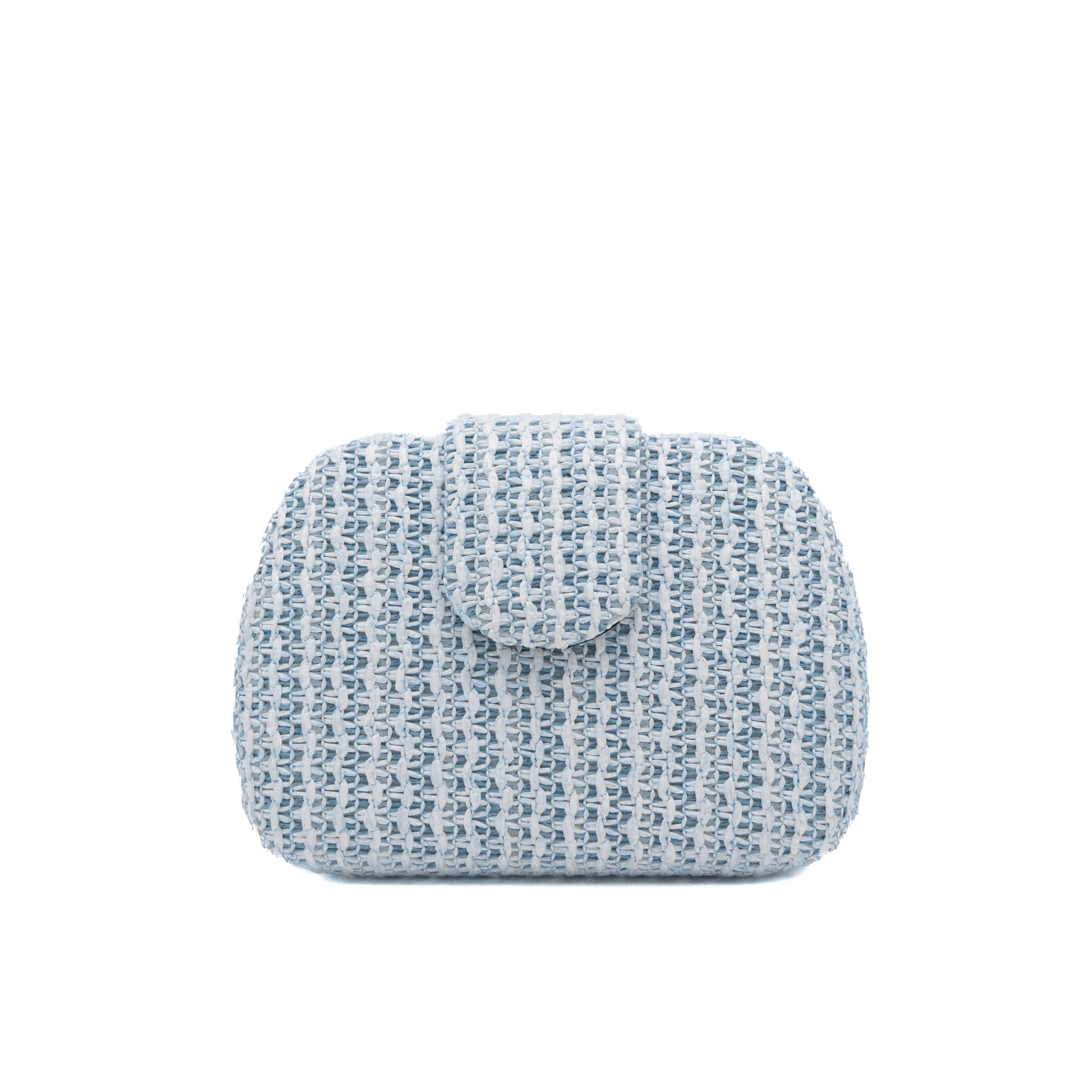 Bolso clutch rígido ovalado de rafia trenzada celeste