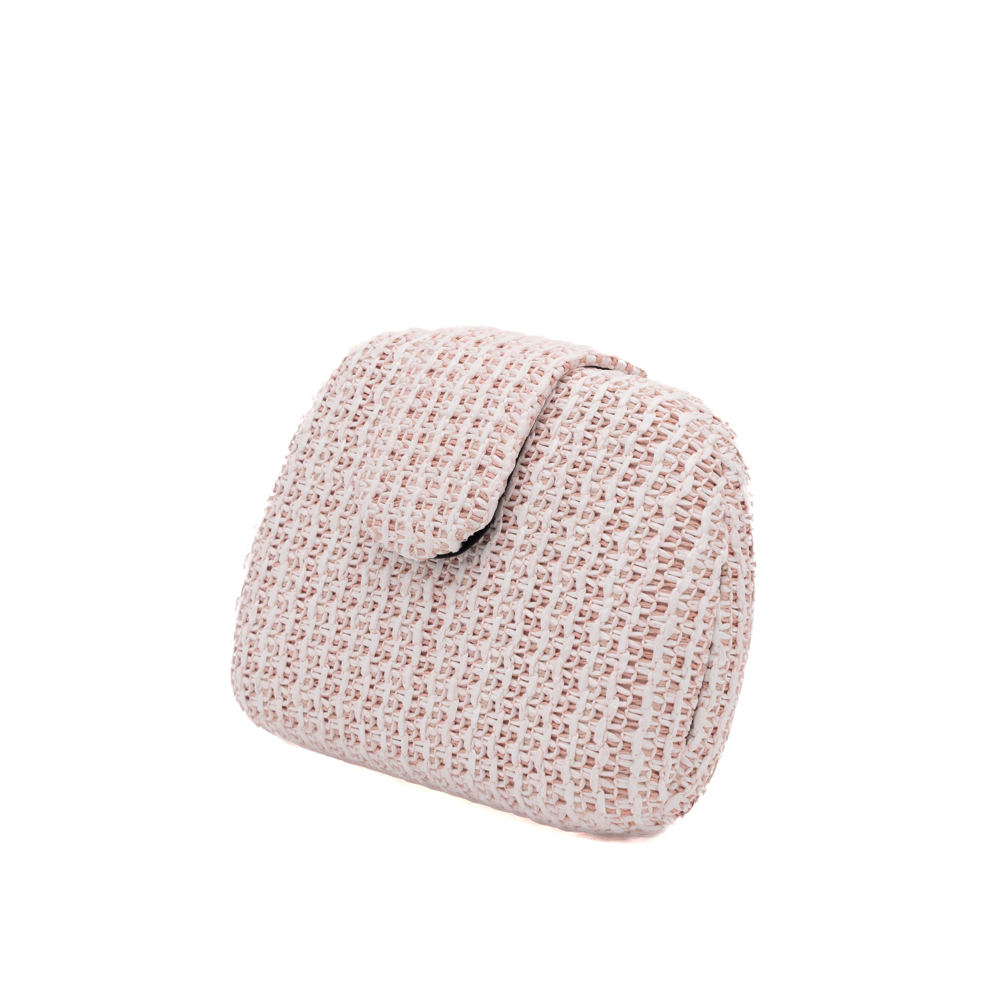 Bolso clutch rígido ovalado de rafia trenzada rosa
