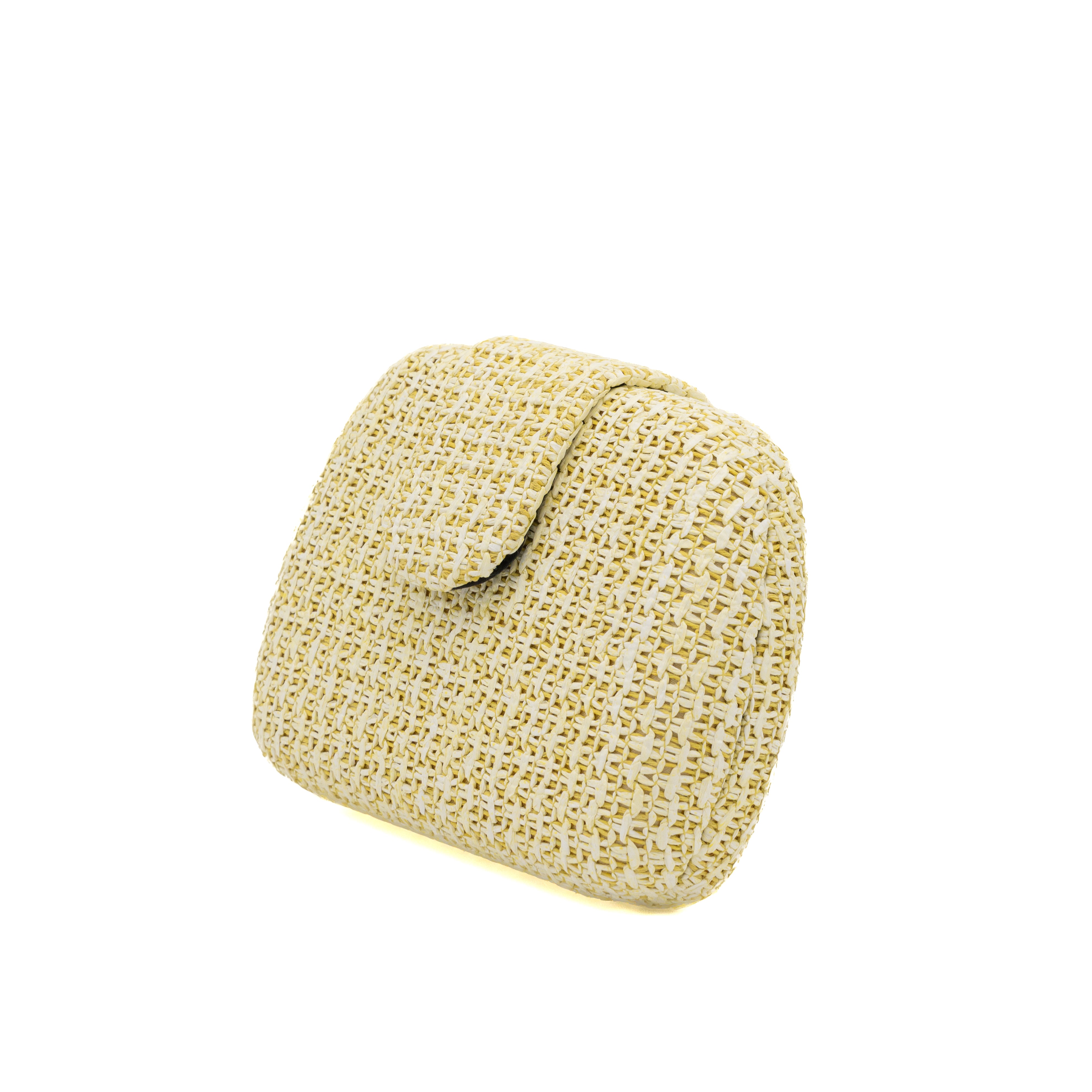 Bolso clutch rígido ovalado de rafia trenzada amarillo claro